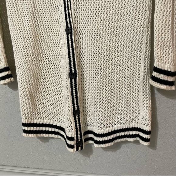 American Eagle Cream & Black Open Knit Long Dark Academia Cardigan Sweater S - Picture 4 of 11